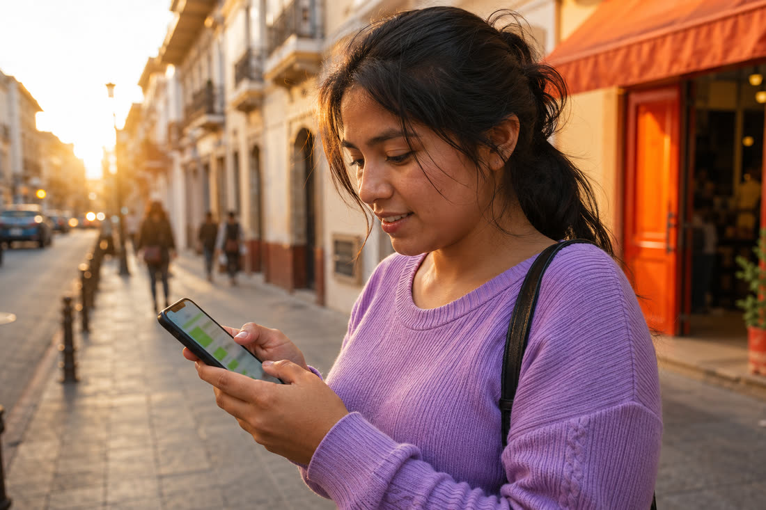 Candidata revisando ofertas de trabajo en su teléfono